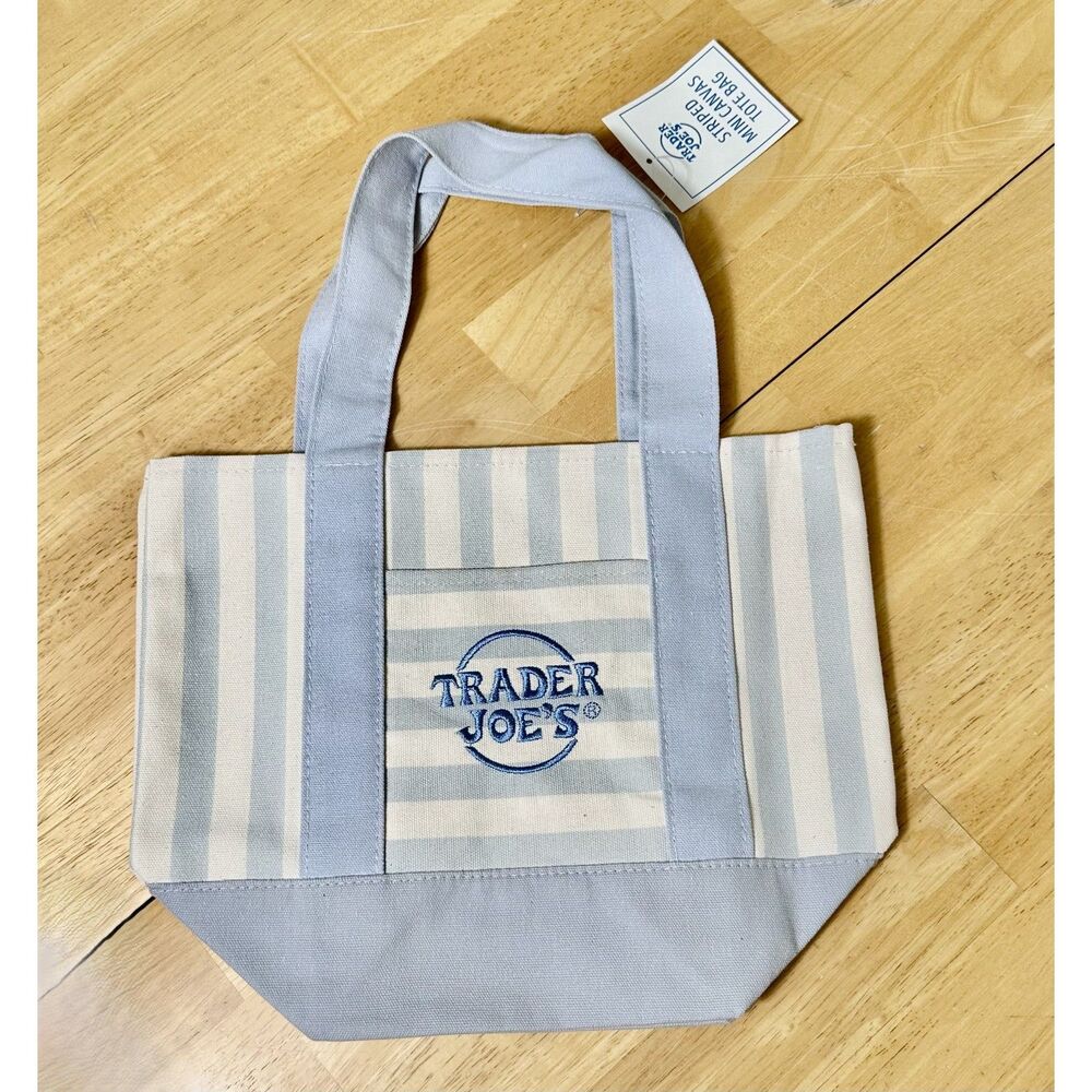 Trader Joe's Pastel Striped Canvas Tote Bag SINGLE NWT Blue 2026 Limited Edition